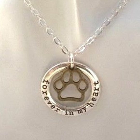 handmade Jewelry - Paw Print Necklace Forever in my Heart Charm